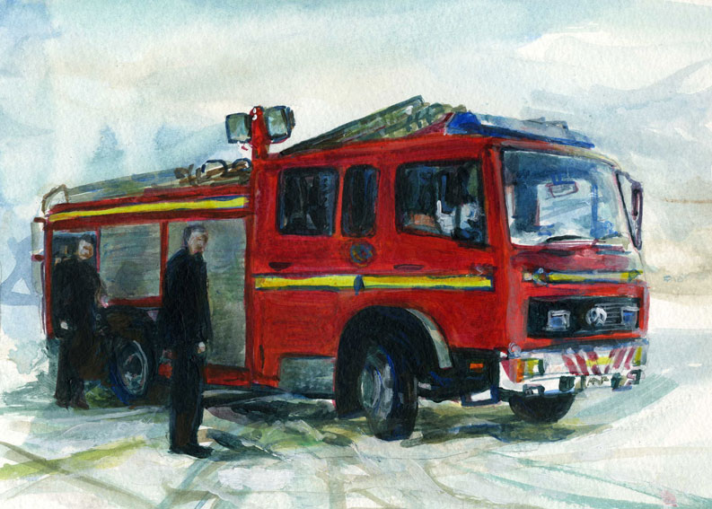 fire appliance in the snow