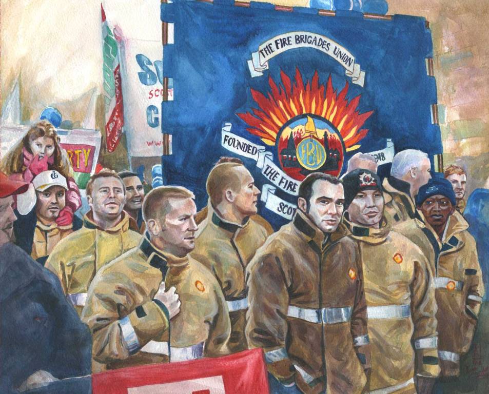 United painting of STUC march & Rally with FBU