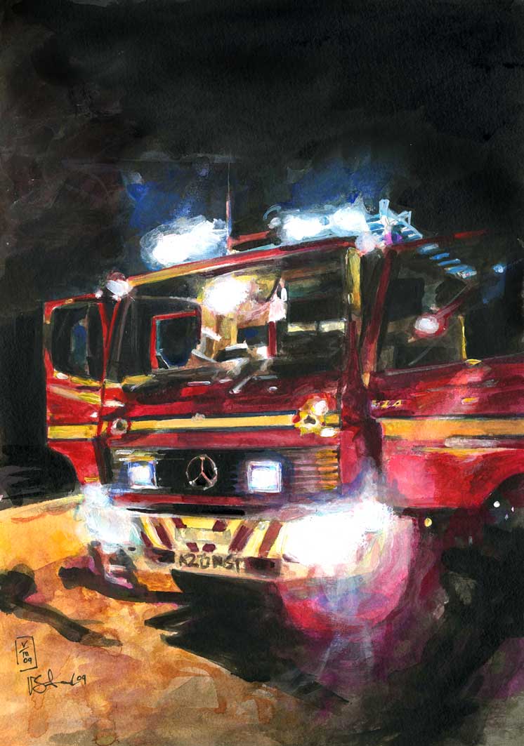 Fire engine painting by Vicky Stonebridge